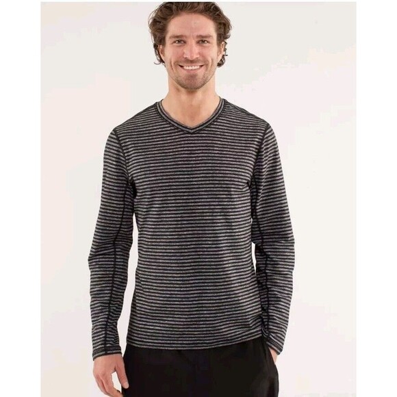 Lululemon Speed Long Sleeve Pullover Sweater Classic Stripe Heathered Black M - Picture 1 of 7